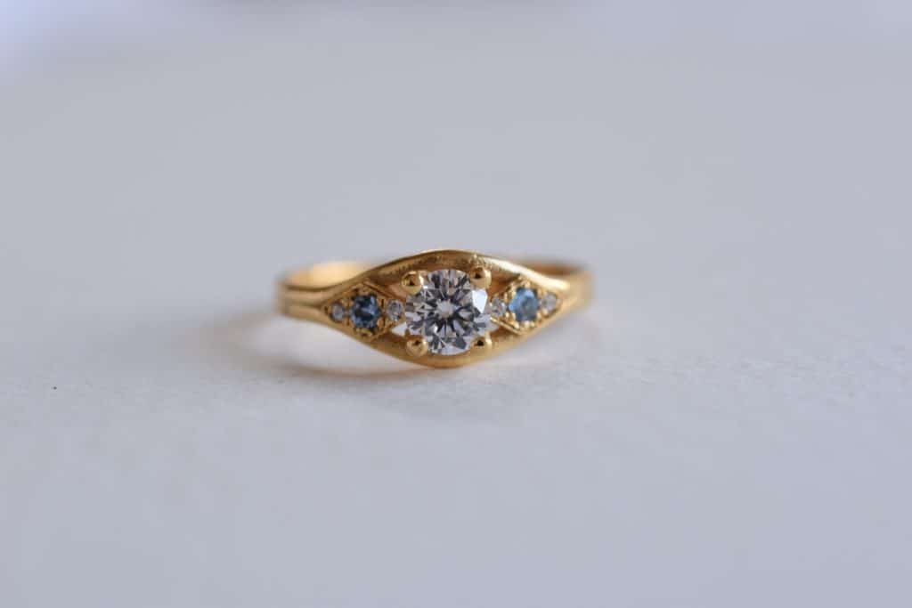 Aquamarine gemstone ring טבעת זהב 14 קארט יהלומים ואבני חן
