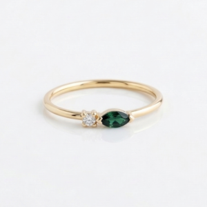 טבעת אבן טורמלין ויהלום זהב 14K