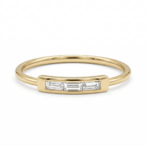 טבעת זהב שלושה יהלומי באגט