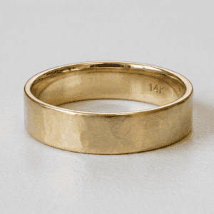 Hammered flat wedding band