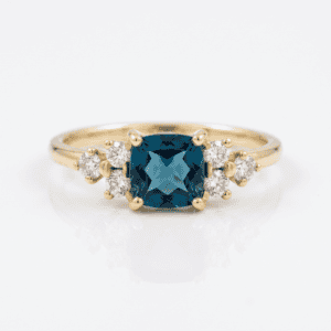 Blue topaz cushion cut Diamonds engagement ring
